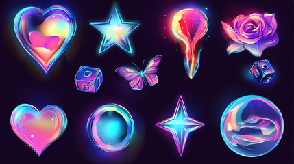themed isolated holographic icons