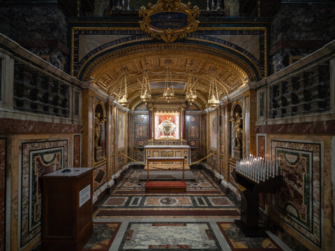 Crypt of the Nativity under the high altar of the basilica (confessione) at baroque church of Santa Maria Maggiore in Rome, Italy