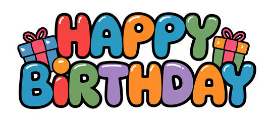 Colorful HAPPY BIRTHDAY typography isolated on a white and transparent background.