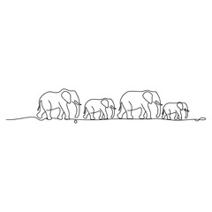 Elephant Herd Line Drawing