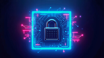 Blue and pink neon lock with digital circuits