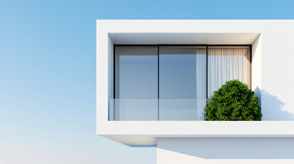 Fototapeta premium Modern Minimalist Balcony Design A Serene Oasis of Tranquility in a Pristine White Architectural