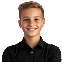 a young boy smiling with his arms crossed , Generative art.