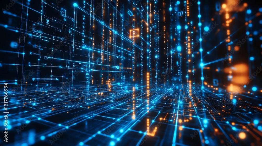 Poster abstract digital network data stream visualization futuristic technology background