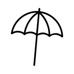a simple vector icon illustration of an open umbrella, with a black outline, perfect for various design projects