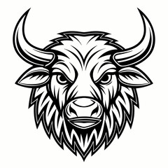 an illustration of a strong bull mascot face with sharp horns and a determined expression. The design is bold, graphic, and ready for use