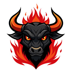 an vector illustration of a fierce bull with fire blazing around its head. The bull has a stern expression