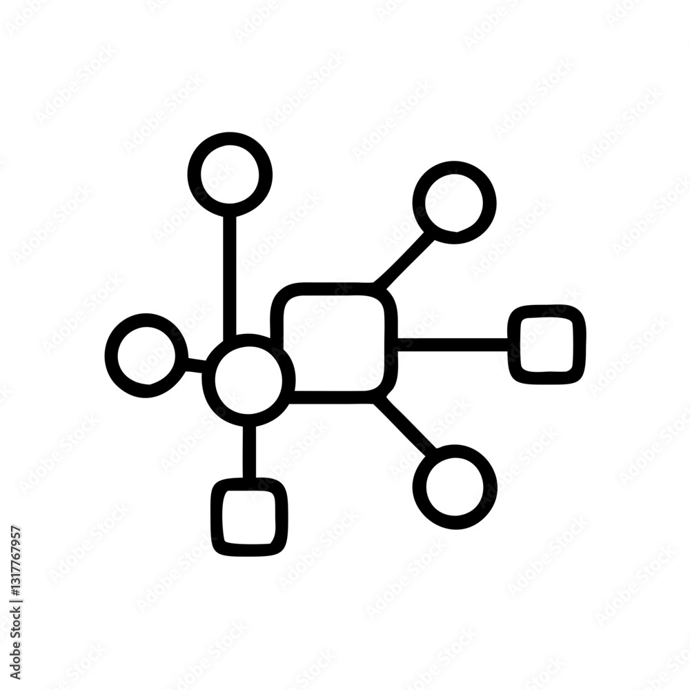 Poster a network design with interconnected nodes and links, illustrating a system or structure, vector ico
