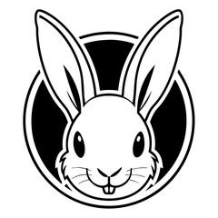 cute rabbit in a circular graphic design. The rabbit's mascot head is depicted with a cheerful smile and prominent ears, vector illustration