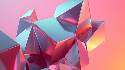 Geometric Abstraction: A vibrant, abstract composition of multifaceted geometric forms. The interplay of light across the surfaces evokes a sense of dynamic elegance and modern artistry.