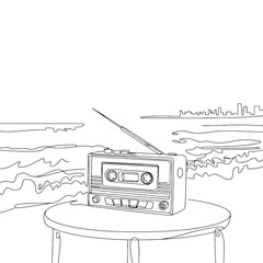 Retro Radio Landscape Line Art