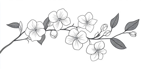 Fototapeta premium Minimalist Floral Outline with Leaves and Branches 