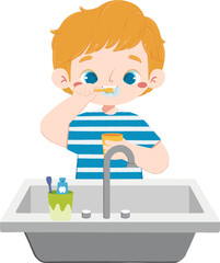 Cute kid brush his teeth