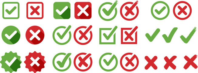 Check marks and cross mark icon set. Tick and cross button.