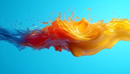 A vibrant collision of colorful liquids on a blue background