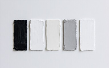 Textured Paint Swatches: Black, White, and Gray Shades on Light Gray Background