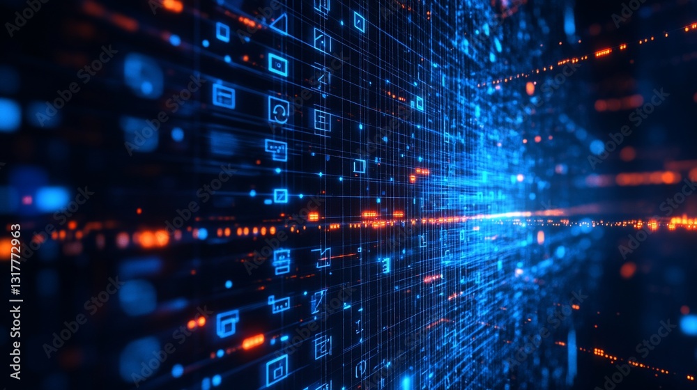 Poster abstract digital data stream visualization futuristic technology network grid cyber space
