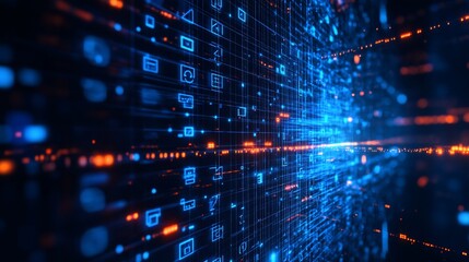 Abstract Digital Data Stream Visualization Futuristic Technology Network Grid  Cyber Space