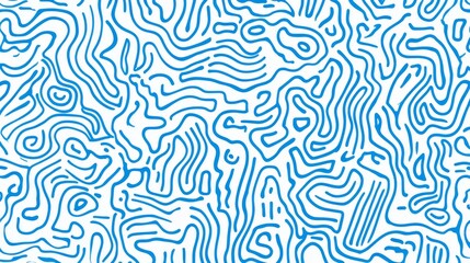 Abstract blue color line doodle seamless pattern set, creative squiggle style drawing background collection, geometric scribble wallpaper print