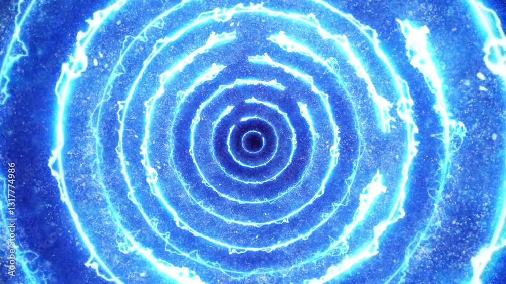 Wall mural blue energy tunnel background 4k loop features blue energy rings with flowing laser lights in ever s