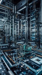 Fototapeta premium Abstract digital smart factory concept with high-tech components.