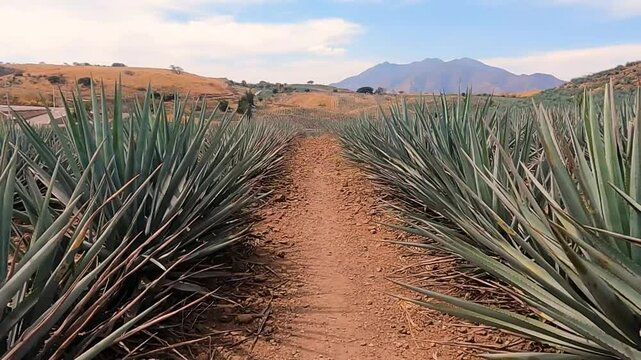 CAMINO ENTRE FILAS DE AGAVE AZUL DE TEQUILA