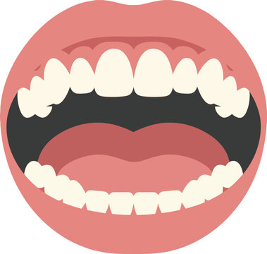 Open mouth with visible teeth and tongue in a flat and minimal design style showcasing expression and communication in vector art