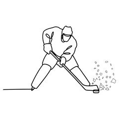 Obraz premium Hockey Player Skating and Shooting Puck on Ice Rink with Ice Chips Flying