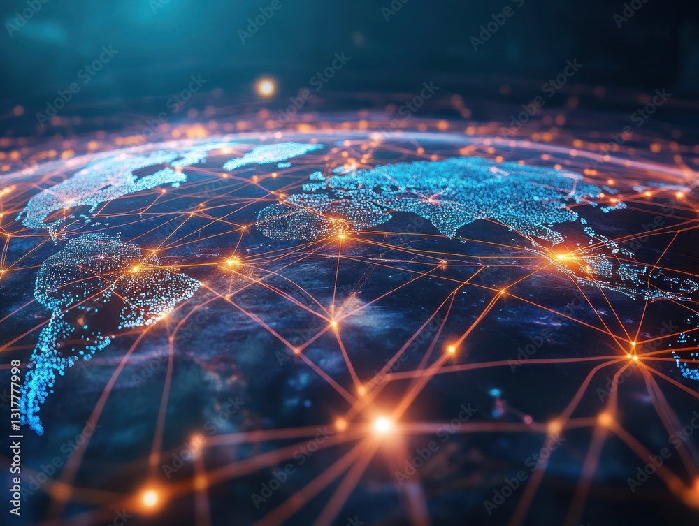 Poster global network visualization with data connections and nodes