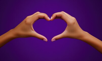 Obraz premium Hands Forming a Heart Shape Against a Purple Background