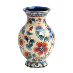 Elegant Porcelain Vase with Hand Painted Floral Design Blue and Red Flowers Cream Background