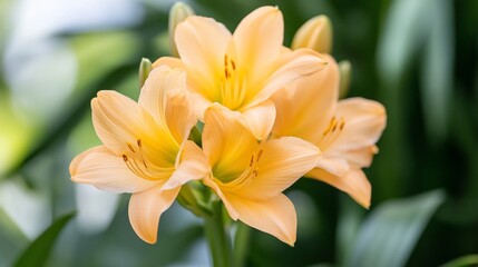 Obraz premium Peach lilies bloom garden background