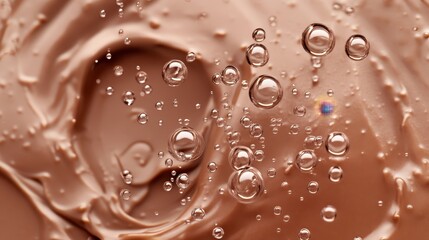Bubbles rising in creamy chocolate texture creating a delicious and inviting atmosphere in a sweet confectionery setting