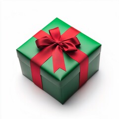 Obraz premium Luxurious Christmas Gift Box with Red and Green Wrapping, Festive Ribbon, Isolated on White - Perfect for Holiday Gifting and Celebrations, High-End Ultra-HD Product Photography