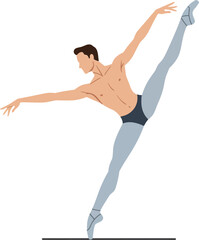 Fototapeta premium Dynamic male ballet dancer in an elegant pose showcasing strength and grace in minimal vector art