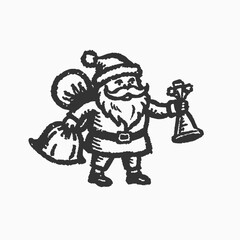 Fototapeta premium Santa Claus holding bell and sack with presents. vector cartoon illustration isolated on white background 