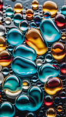Obraz premium Abstract Macro Photography of Colorful Glass Spheres on a Dark Surface, High-Resolution Detail