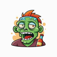 Fototapeta premium zombie head cartoon isolated icon. Zombie head with drooling mouth. Vector cartoon illustration