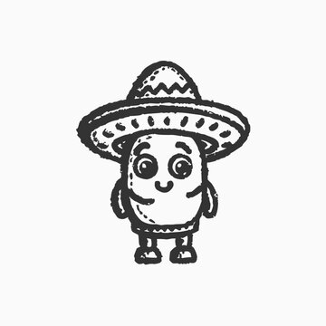 recommend clip art: Hand drawn taco cartoon illustration. burrito wear sombrero and hold maracas cartoon isolated colored drawing line art style sketch classic vintage design