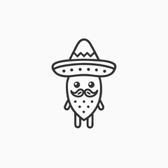 Hand drawn taco cartoon illustration. burrito wear sombrero and hold maracas cartoon isolated colored drawing line art style sketch classic vintage design