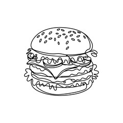 Burger Drawing Single Line Art Minimalist Fast Food Icon