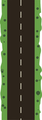 Fototapeta premium A straight asphalt road surrounded by lush green grass in a flat design style, conveying a sense of adventure in this vector illustration