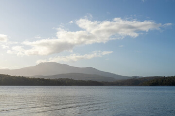 mountain over water ocean in tasmania australia