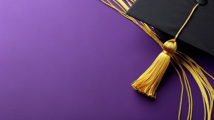 A purple and gold banner featuring a graduation cap and diploma, designed for graduation themes. Includes empty space for custom text.  image