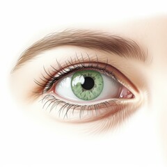 Obraz premium A beautifully crafted human eye with detailed eyelashes, set against a pure white background, in a delicate pastel style.