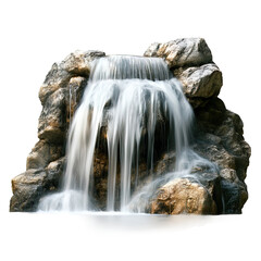 Fototapeta premium Large rock with a waterfall flowing out of it on transparent background