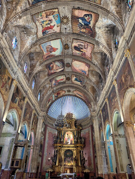 Inside of the church of Santa Maria dels Angels, Pollenca, Mallorca, Spain