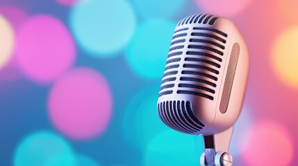 Classic microphone with colorful bokeh background a vibrant element for music, performance, and creative inspiration