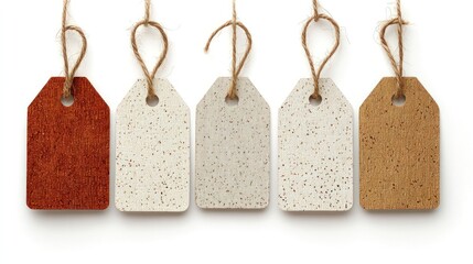 Color swatches, price tags, hanging, white background