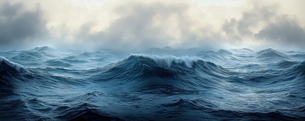 Fototapeta premium Breathtaking Blue Ocean Seascape with Rippled Water Under a White Sky and Horizon Line, Nature's Perfect Harmony.
